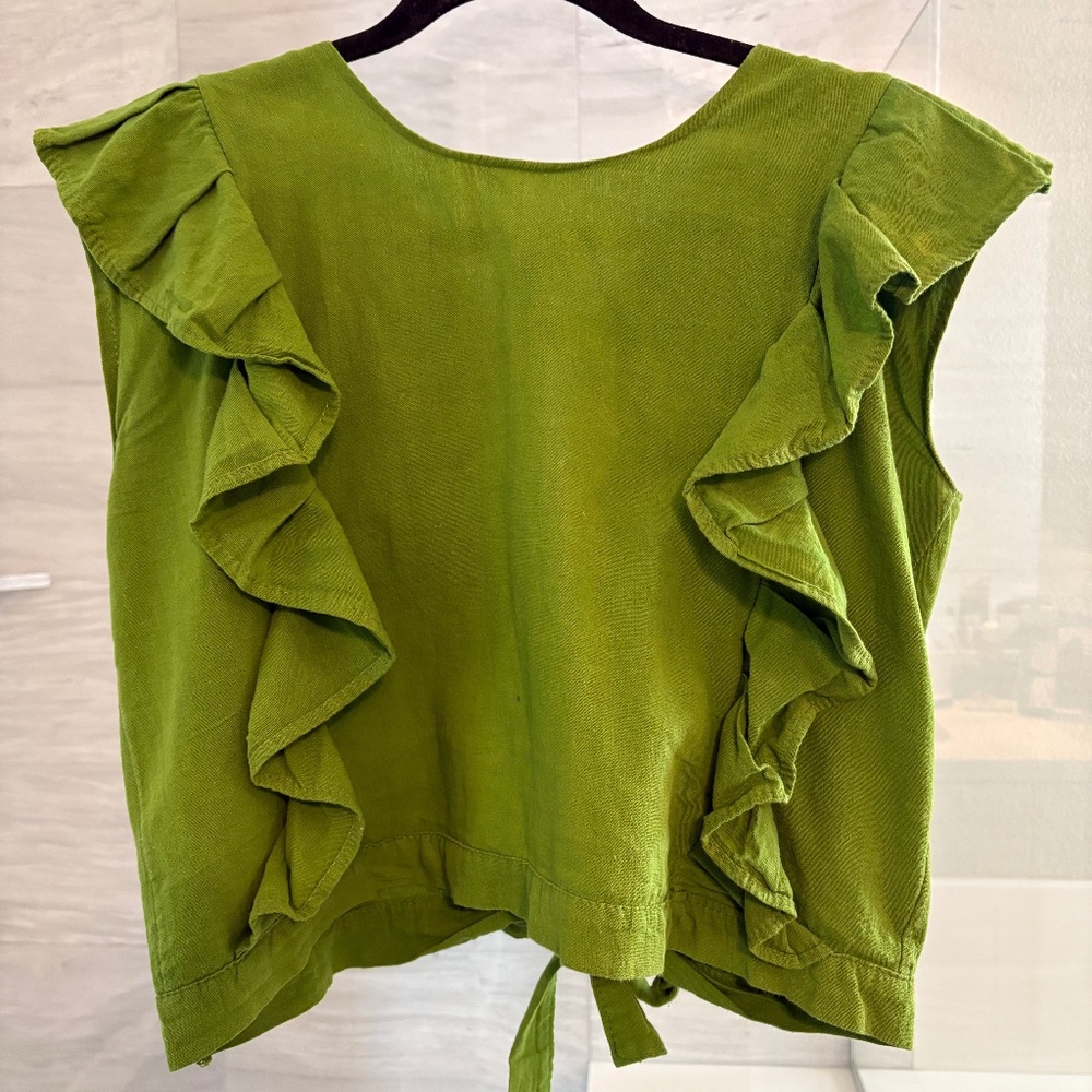 Bohemian green tie back blouse